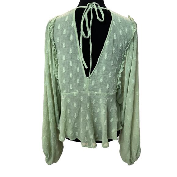 New ~ ASOS ~ Dobby Long Sleeve Blouse With Lace Up Front & Peplum Hem Size 10 - Picture 4 of 7